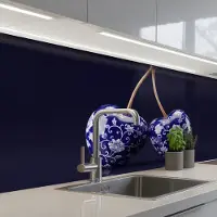 KitchenYeah Keuken achterwand 150x80 cm - Spatscherm zelfklevend Porselein- Kersen - Delfts - Blauw - Muurbeschermer - Spatwand fornuis