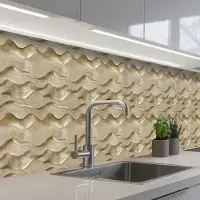 KitchenYeah Keuken achterwand 500x60 cm - Spatscherm zelfklevend Golven - Patroon - Goud - Muurbeschermer - Spatwand fornuis