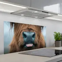 KitchenYeah Spatscherm 100x50 cm - Zelfklevende achterwand Schotse hooglander - Neus - Bruin - Keuken muurbeschermer - Spatwand fornuis
