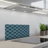 KitchenYeah Spatscherm 60x30 cm - Zelfklevende achterwand Patroon - Ginkgoblad - Blauw - Keuken muurbeschermer - Spatwand fornuis