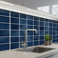 KitchenYeah Keuken achterwand 150x60 cm - Spatscherm zelfklevend Tegel - Modern - Blauw - Muurbeschermer - Spatwand fornuis