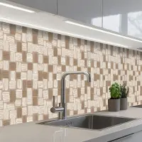 KitchenYeah Keuken achterwand 350x60 cm - Spatscherm zelfklevend Blok - Patroon - Bruin - Muurbeschermer - Spatwand fornuis