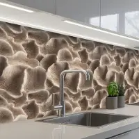 KitchenYeah Keuken achterwand 250x80 cm - Spatscherm zelfklevend Waaiervorm - Beige - Vezel textuur - Muurbeschermer - Spatwand fornuis