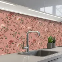 KitchenYeah Keuken achterwand 200x60 cm - Spatscherm zelfklevend Botanisch - Bloemen - Roze - Muurbeschermer - Spatwand fornuis