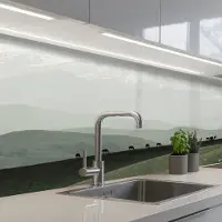 KitchenYeah Keuken achterwand 250x80 cm - Spatscherm zelfklevend Grijs - Berg - Paarden - Muurbeschermer - Spatwand fornuis