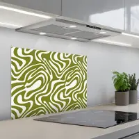 KitchenYeah Spatscherm 70x50 cm - Zelfklevende achterwand Lijnpatroon - Groen - Organisch - Keuken muurbeschermer - Spatwand fornuis