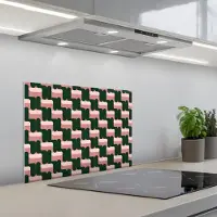 KitchenYeah Spatscherm 60x45 cm - Zelfklevende achterwand Vlechtpatroon - Groen - Roze - Geometrisch - Keuken muurbeschermer - Spatwand fornuis