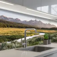KitchenYeah Keuken achterwand 200x60 cm - Spatscherm zelfklevend Berglandschap - Rivier - Bos - Muurbeschermer - Spatwand fornuis