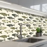 KitchenYeah Keuken achterwand 250x80 cm - Spatscherm zelfklevend Vissen - Klassiek - Groen - Muurbeschermer - Spatwand fornuis