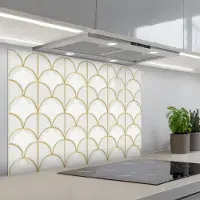 KitchenYeah Spatscherm 80x55 cm - Zelfklevende achterwand Mozaïek - Bogen - Goud - Keuken muurbeschermer - Spatwand fornuis