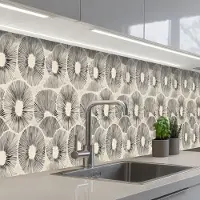 KitchenYeah Keuken achterwand 400x60 cm - Spatscherm zelfklevend Cirkels - Patroon - Zwart - Muurbeschermer - Spatwand fornuis