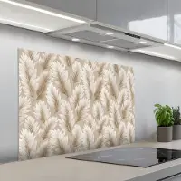 KitchenYeah Spatscherm 100x65 cm - Zelfklevende achterwand Botanisch - Patroon - Beige - Keuken muurbeschermer - Spatwand fornuis