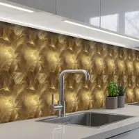 KitchenYeah Keuken achterwand 450x60 cm - Spatscherm zelfklevend Palm - Waaier - Goud - Muurbeschermer - Spatwand fornuis