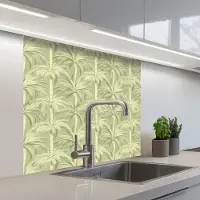 KitchenYeah Keuken achterwand 80x80 cm - Spatscherm zelfklevend Palmwoud - Tropisch - Groen - Muurbeschermer - Spatwand fornuis