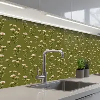 KitchenYeah Keuken achterwand 150x80 cm - Spatscherm zelfklevend Landelijk - Bloemen - Groen - Muurbeschermer - Spatwand fornuis