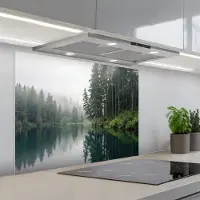 KitchenYeah Spatscherm 90x70 cm - Zelfklevende achterwand Bergen - Meer - Bos - Keuken muurbeschermer - Spatwand fornuis