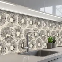 KitchenYeah Keuken achterwand 250x60 cm - Spatscherm zelfklevend Cirkels - Patroon - Zwart - Muurbeschermer - Spatwand fornuis