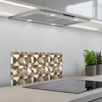 KitchenYeah Spatscherm 60x30 cm - Zelfklevende achterwand Abstract - Retro - Bruin - Keuken muurbeschermer - Spatwand fornuis