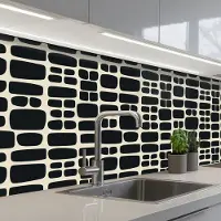KitchenYeah Keuken achterwand 150x80 cm - Spatscherm zelfklevend Modern - Organisch - Zwart - Muurbeschermer - Spatwand fornuis