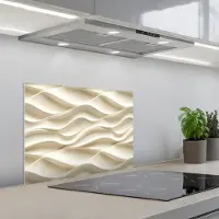 KitchenYeah Spatscherm 60x45 cm - Zelfklevende achterwand Lijnen - Golvend - Crème - Keuken muurbeschermer - Spatwand fornuis