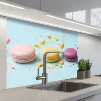 KitchenYeah Keuken achterwand 100x80 cm - Spatscherm zelfklevend Macarons - Kleurrijk - Pastel - Muurbeschermer - Spatwand fornuis