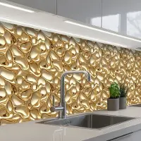 KitchenYeah Keuken achterwand 250x60 cm - Spatscherm zelfklevend Abstract - Modern - Goud - Muurbeschermer - Spatwand fornuis