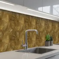 KitchenYeah Keuken achterwand 250x60 cm - Spatscherm zelfklevend Organisch - Lijnen - Goud - Muurbeschermer - Spatwand fornuis