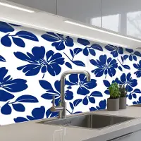 KitchenYeah Keuken achterwand 150x60 cm - Spatscherm zelfklevend Floraal - Modern - Blauw - Muurbeschermer - Spatwand fornuis