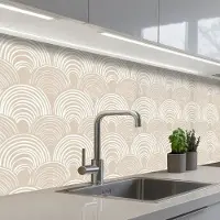 KitchenYeah Keuken achterwand 200x60 cm - Spatscherm zelfklevend Golven - Structuur - Beige - Muurbeschermer - Spatwand fornuis