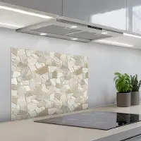KitchenYeah Spatscherm 70x50 cm - Zelfklevende achterwand Mozaïek - Stenen - Beige - Keuken muurbeschermer - Spatwand fornuis