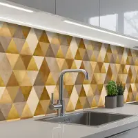 KitchenYeah Keuken achterwand 250x60 cm - Spatscherm zelfklevend Geometrisch - Driehoek - Goud - Muurbeschermer - Spatwand fornuis