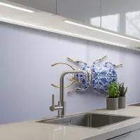 KitchenYeah Keuken achterwand 150x80 cm - Spatscherm zelfklevend Kever - Delfts - Blauw - Goud - Muurbeschermer - Spatwand fornuis