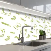 KitchenYeah Keuken achterwand 200x80 cm - Spatscherm zelfklevend Pasta - Groen - Wit - Patroon - Muurbeschermer - Spatwand fornuis