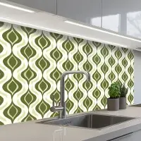KitchenYeah Keuken achterwand 100x60 cm - Spatscherm zelfklevend Patroon - Retro - Groen - Muurbeschermer - Spatwand fornuis