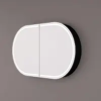 Hipp-Design Luxe mat zwarte ovale spiegelkast 120x70cm met indirecte verlichting, spiegelverwarming en stopcontact