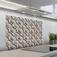 KitchenYeah Spatscherm 100x65 cm - Zelfklevende achterwand Zand - Schelpenvorm - Grijs - Keuken muurbeschermer - Spatwand fornuis