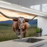 KitchenYeah Keuken achterwand 80x60 cm - Spatscherm zelfklevend Longhorn - Landschap - Zonsondergang - Muurbeschermer - Spatwand fornuis
