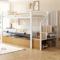 STILVORA Hoogslaper 90x200 cm – Met Hydraulische Opbergruimte En Trapvakken – Veilig Jeugdbed – MDF Metaal – Wit – Zonder Matras