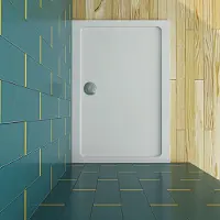AICA 150x70x3cm witte douchebak, rechthoekige，gemaakt van een mengsel van natuursteen en hars, antislip, antibacterieel, met douchegoot rooster en afvoer, verkrijgbaar in verschillende maten