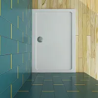 AICA 140x70x3cm witte douchebak, rechthoekige，gemaakt van een mengsel van natuursteen en hars, antislip, antibacterieel, met douchegoot rooster, verkrijgbaar in verschillende maten