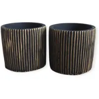 DK Design Daan Kromhout - Bloempotje - Set van 2 - Mini potjes - 7.5x8cm - Keramiek - Zwart - Goud