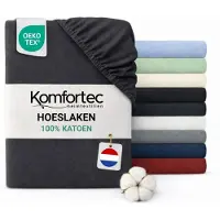 Komfortec Jersey Stretch Hoeslaken 90x200 cm - 23cm Matrasdikte- Rondom Elastiek - 100% Katoen - Antraciet