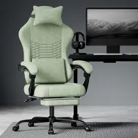 OKWISH Bureaustoel Ergonomisch - Met Massagefunctie, Verstelbare Rugleuning En Uitschuifbare Voetsteun - Stof - Groen