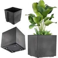 Kadax plantenbak op wielen, 39 x 40 cm, grote plastic bloempot met moderne betonlook, vierkante bloempot voor terras en tuin (zwart)
