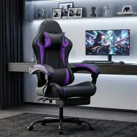 STILVORA Gamingstoel Verstelbaar - Ergonomisch Met Hoofdsteun En Lendensteun - Voor Gamen En Kantoor - PVC - Paars Zwart