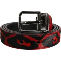 Dolce&Gabbana Zwarte Rode Luipaard Zilveren Metalen Gesp Riem