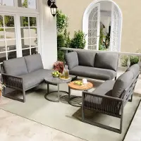 Sweiko Tuin loungeset - 6 zits meubelset - Met gegalvaniseerd ijzeren frame - Hoekbank - Verstelbare poten - Met zitting + kussens - Grijs