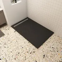 AICA 80x160x3cm zwart douchebak, rechthoek，gemaakt van een mengsel van natuursteen en hars, antislip, antibacterieel, met douchegoot rooster en afvoer, verkrijgbaar in verschillende maten