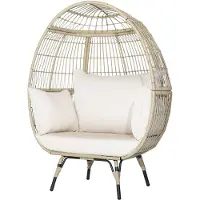 Costway Ligstoel, rieten stoel in eivorm met 4 kussens, loungestoel, polyrotan metalen frame, belastbaar tot 205 kg, rotan stoel voor terras, tuin, woonkamer