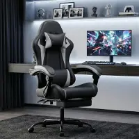 STILVORA Gamingstoel - Ergonomisch - Verstelbare Rugleuning Met Voetsteun - Voor Gamen En Werken - PVC Zwart Wit